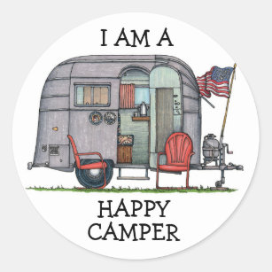 Cute RV Vintage Fifth Wheel Camper Travel Trailer Classic Round Sticker