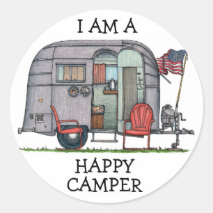 Cute RV Vintage Fifth Wheel Camper Travel Trailer Classic Round Sticker