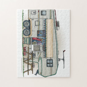 Cute RV Vintage Fifth Wheel Camper Travel Trailer Jigsaw Puzzle