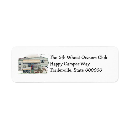 Cute RV Vintage Fifth Wheel Camper Travel Trailer Return Address Label