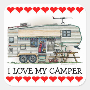 Cute RV Vintage Fifth Wheel Camper Travel Trailer Square Sticker