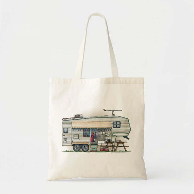 Cute RV Vintage Fifth Wheel Camper Travel Trailer Tote Bag (Front)
