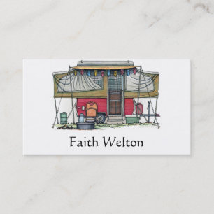 Cute RV Vintage Popup Camper Travel Trailer Business Card