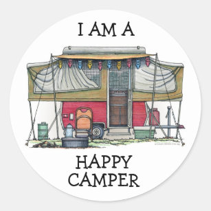 Cute RV Vintage Popup Camper Travel Trailer Classic Round Sticker