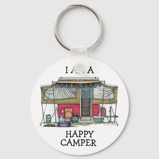 Cute RV Vintage Popup Camper Travel Trailer Key Ring (Front)