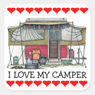 Cute RV Vintage Popup Camper Travel Trailer Square Sticker