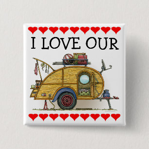 Cute RV Vintage Teardrop Camper Travel Trailer 15 Cm Square Badge