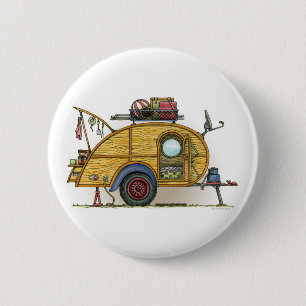 Cute RV Vintage Teardrop Camper Travel Trailer 6 Cm Round Badge