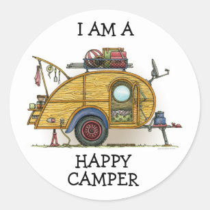 Cute RV Vintage Teardrop  Camper Travel Trailer Classic Round Sticker