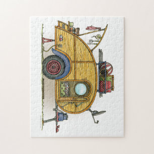 Cute RV Vintage Teardrop  Camper Travel Trailer Jigsaw Puzzle