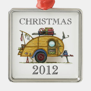 Cute RV Vintage Teardrop  Camper Travel Trailer Metal Tree Decoration