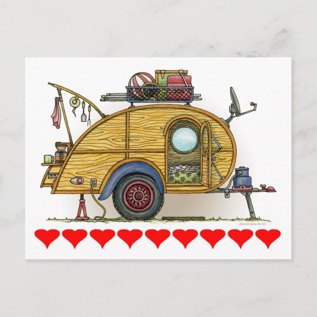 Cute RV Vintage Teardrop  Camper Travel Trailer Postcard (Front)