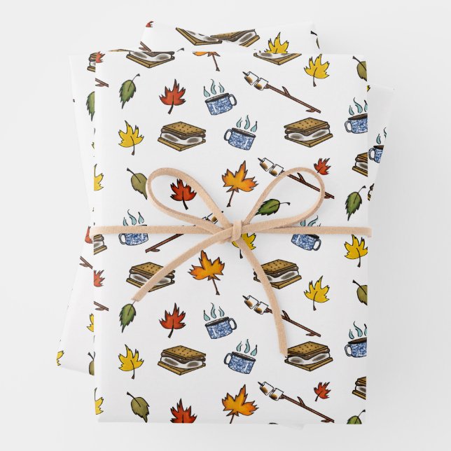 Cute S’mores Campfire Happy Camper Birthday Wrapping Paper Sheet (In situ)