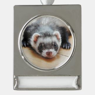 Cute Sable Ferret Silver Plated Banner Ornament
