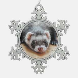 Cute Sable Ferret Snowflake Pewter Christmas Ornament