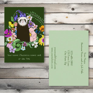 Cute Sable Ferret Wildflowers Green Woodland Business Card
