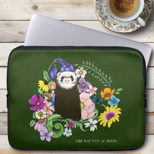 Cute Sable Ferret Wildflowers Green Woodland Laptop Sleeve