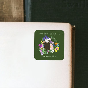 Cute Sable Ferret Wildflowers Green Woodland Square Sticker