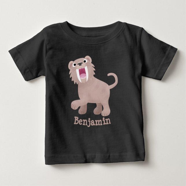 Cute Sabre Toothed Tiger Smilodon cartoon Baby T-Shirt (Front)