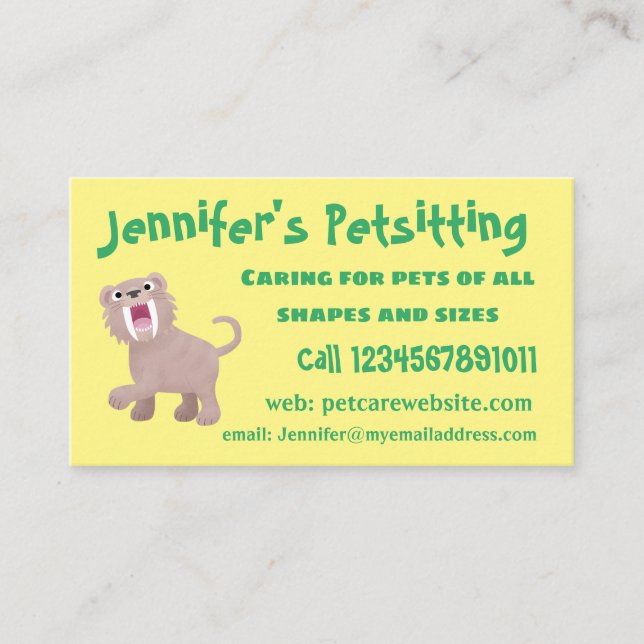 Cute Sabre Toothed Tiger Smilodon cartoon Business Card (Front)