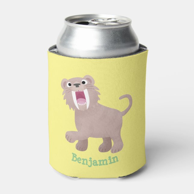 Cute Sabre Toothed Tiger Smilodon cartoon Can Cooler (Can Front)