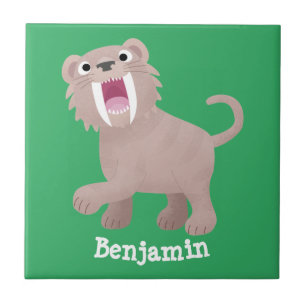 Cute Sabre Toothed Tiger Smilodon cartoon Ceramic Tile