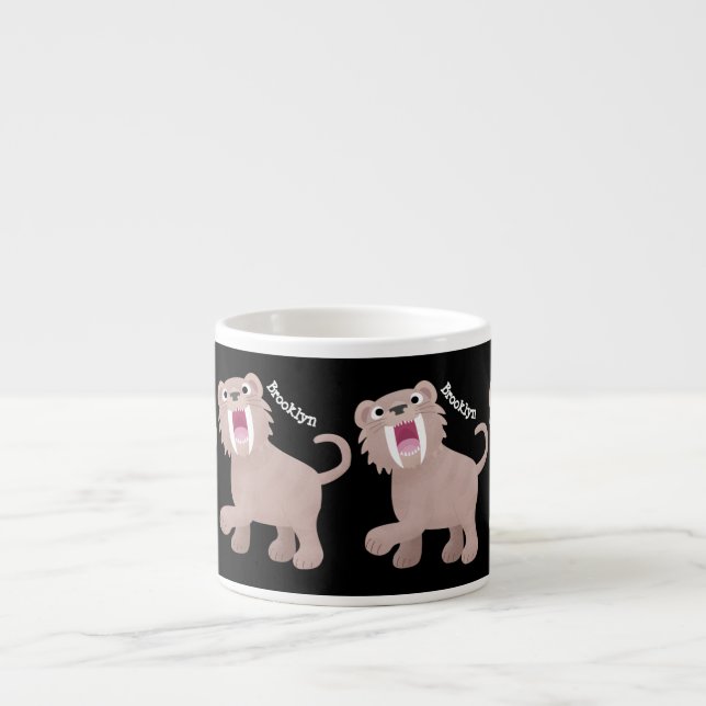 Cute Sabre Toothed Tiger Smilodon cartoon Espresso Cup (Front)