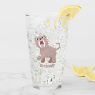 Cute Sabre Toothed Tiger Smilodon cartoon Glass