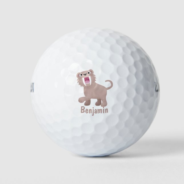Cute Sabre Toothed Tiger Smilodon cartoon Golf Balls (Front)