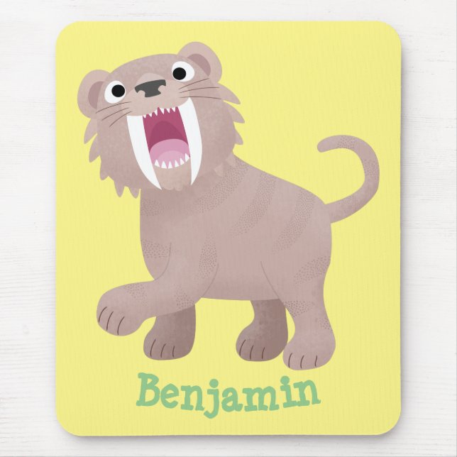 Cute Sabre Toothed Tiger Smilodon cartoon Mouse Pad (Front)