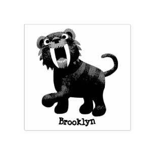 Cute Sabre Toothed Tiger Smilodon cartoon Rubber S Stamp