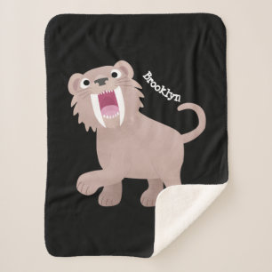 Cute Sabre Toothed Tiger Smilodon cartoon Sherpa Blanket