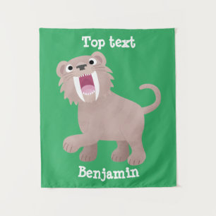 Cute Sabre Toothed Tiger Smilodon cartoon  Tapestry