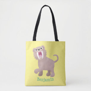 Cute Sabre Toothed Tiger Smilodon cartoon Tote Bag