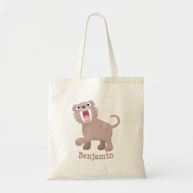 Cute Sabre Toothed Tiger Smilodon cartoon Tote Bag (Front)