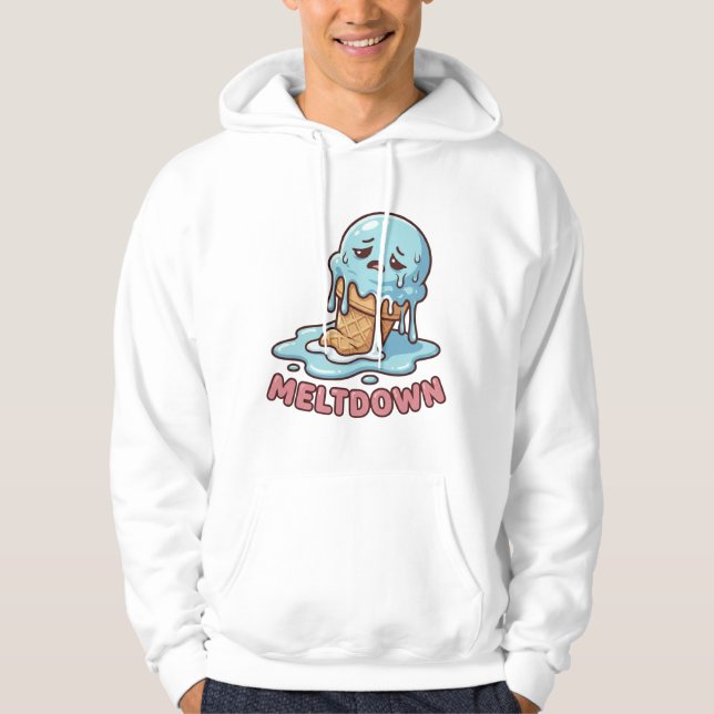 Cute Sad Blue Ice Cream Cartoon Pullover Hoodie (Front)