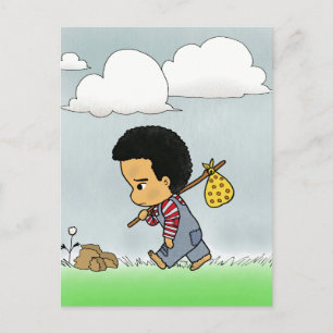 Cute sad boy postcard