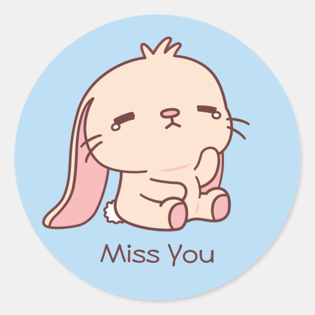 Cute Sad Bunny Miss You Classic Round Sticker (Front)