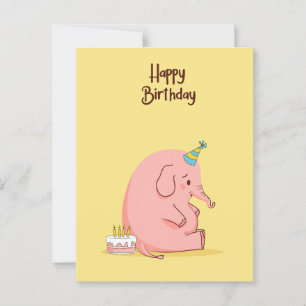 Cute Sad Elephant Birthday Card – Whimsical Pastel