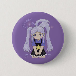 Cute Sad Girl Hand Drawn Illustration – It’s Okay 6 Cm Round Badge