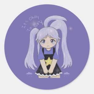Cute Sad Girl Hand Drawn Illustration – It’s Okay Classic Round Sticker