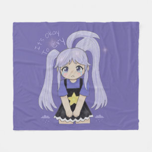 Cute Sad Girl Hand Drawn Illustration – It’s Okay  Fleece Blanket