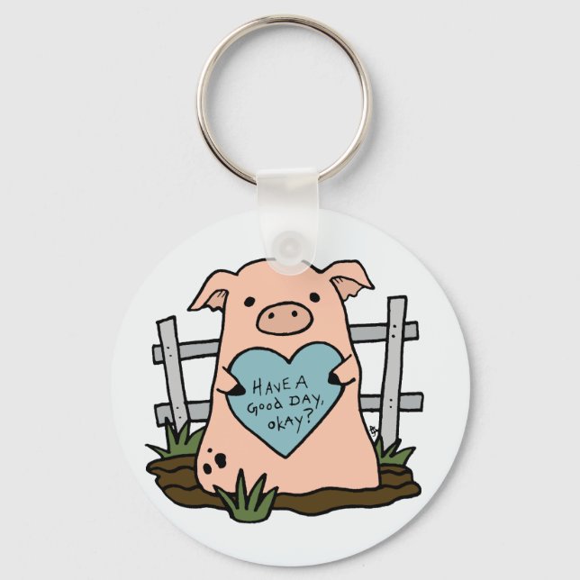 Cute Sad Pig Keychain (Front)