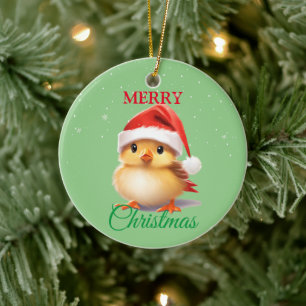 Cute Safari animal bird Santa Christmas Costume Ceramic Ornament