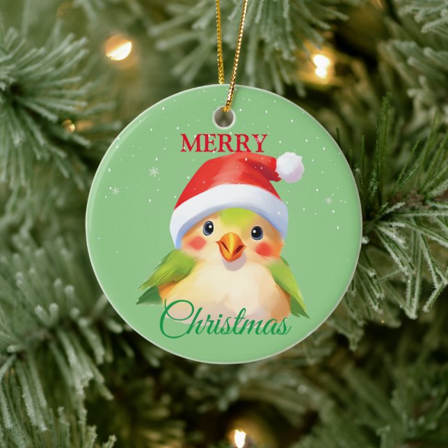 Cute Safari animal bird Santa Christmas Costume Ceramic Ornament (Tree)
