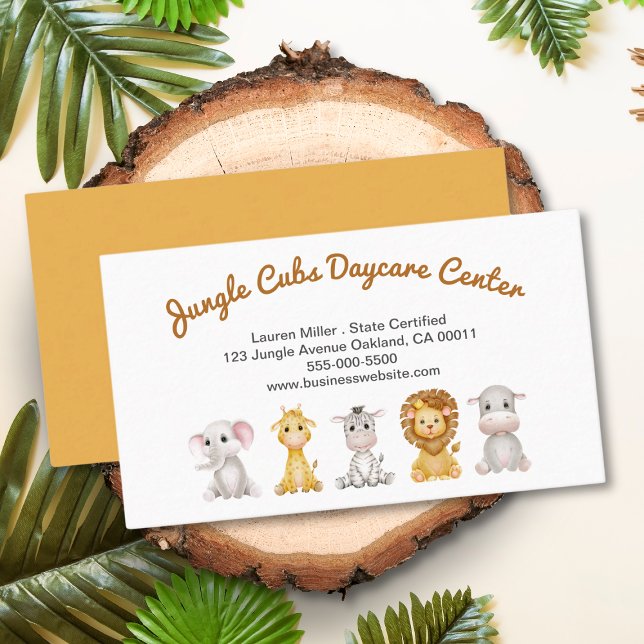 Cute Safari Animal Child Daycare Babysitter Business Card (Creator Uploaded)
