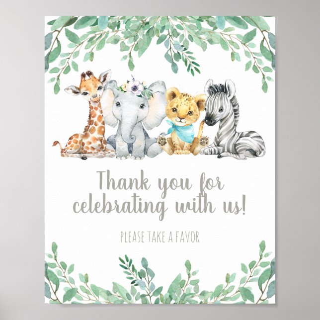 Cute Safari Animal Gender Neutral Favour Table Sig Poster (Front)