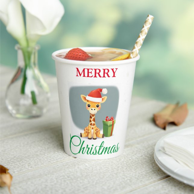 Cute Safari animal Giraffe Santa Christmas Costume Paper Cups (Insitu)