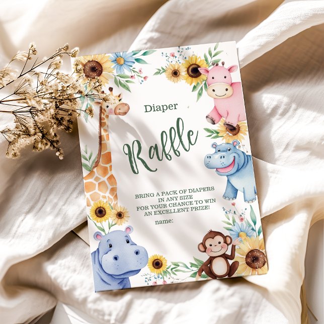 Cute Safari Animal Greenery Baby Sh Raffle Diapper Enclosure Card (Creator Uploaded)