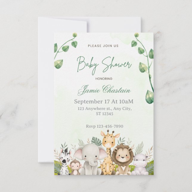 cute Safari animal greenery boy baby shower Invitation (Front)
